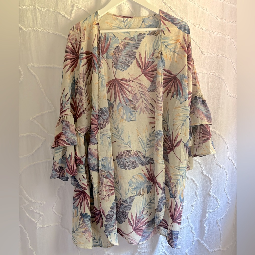 L Love Floral Kimono with Cream and Blue Hues